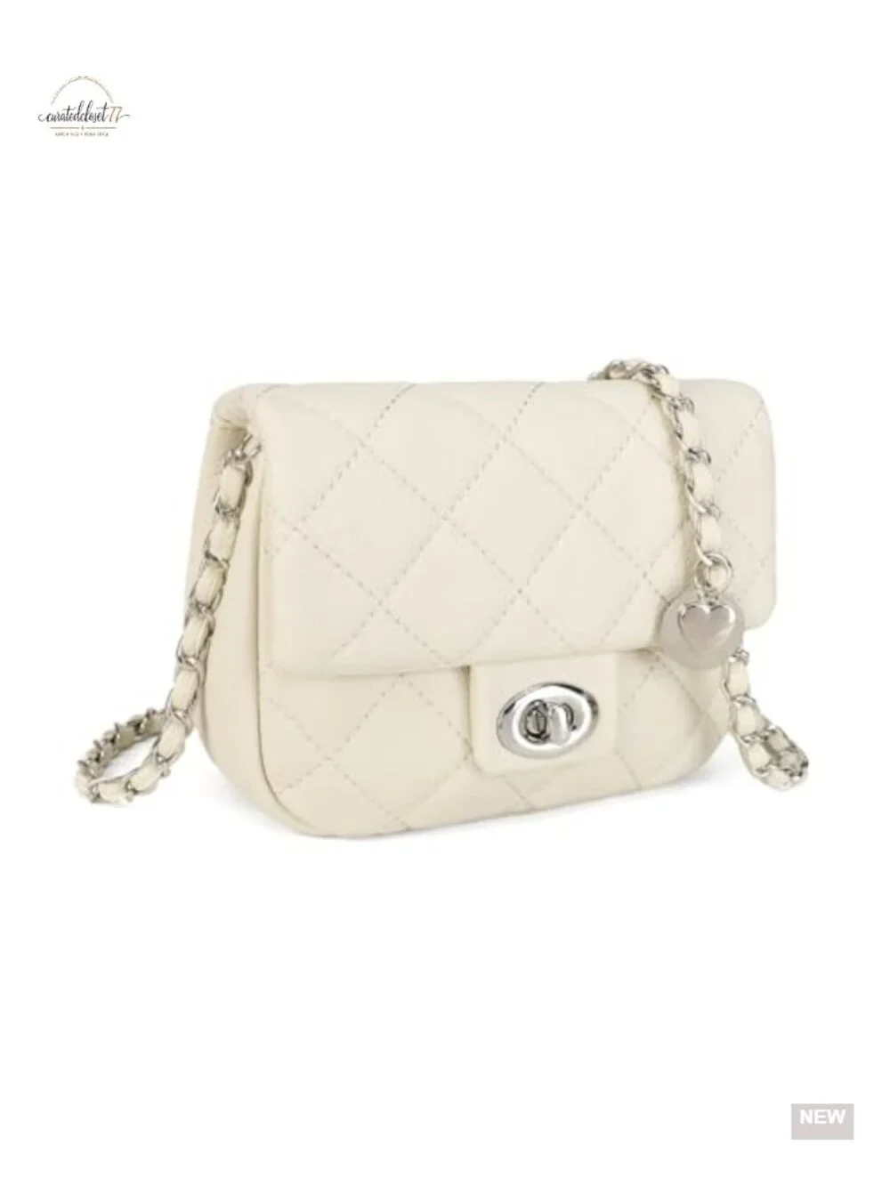 Quilted Vegan Leather Crossbody Bag with Chain Strap, Mini Satchel Handbag for